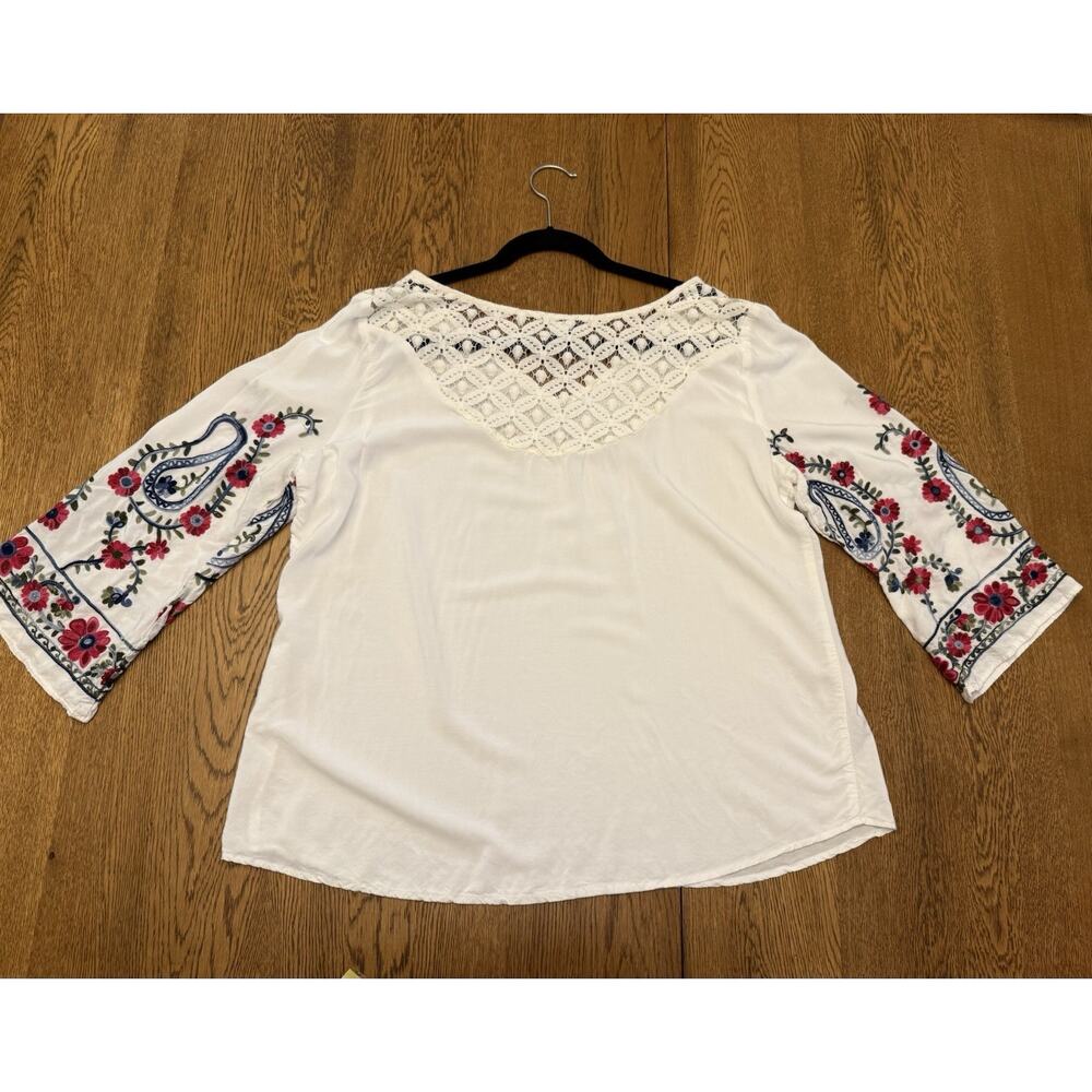 New Directions White Embroidered Floral Lace Blouse 3/4 Sleeve XL
